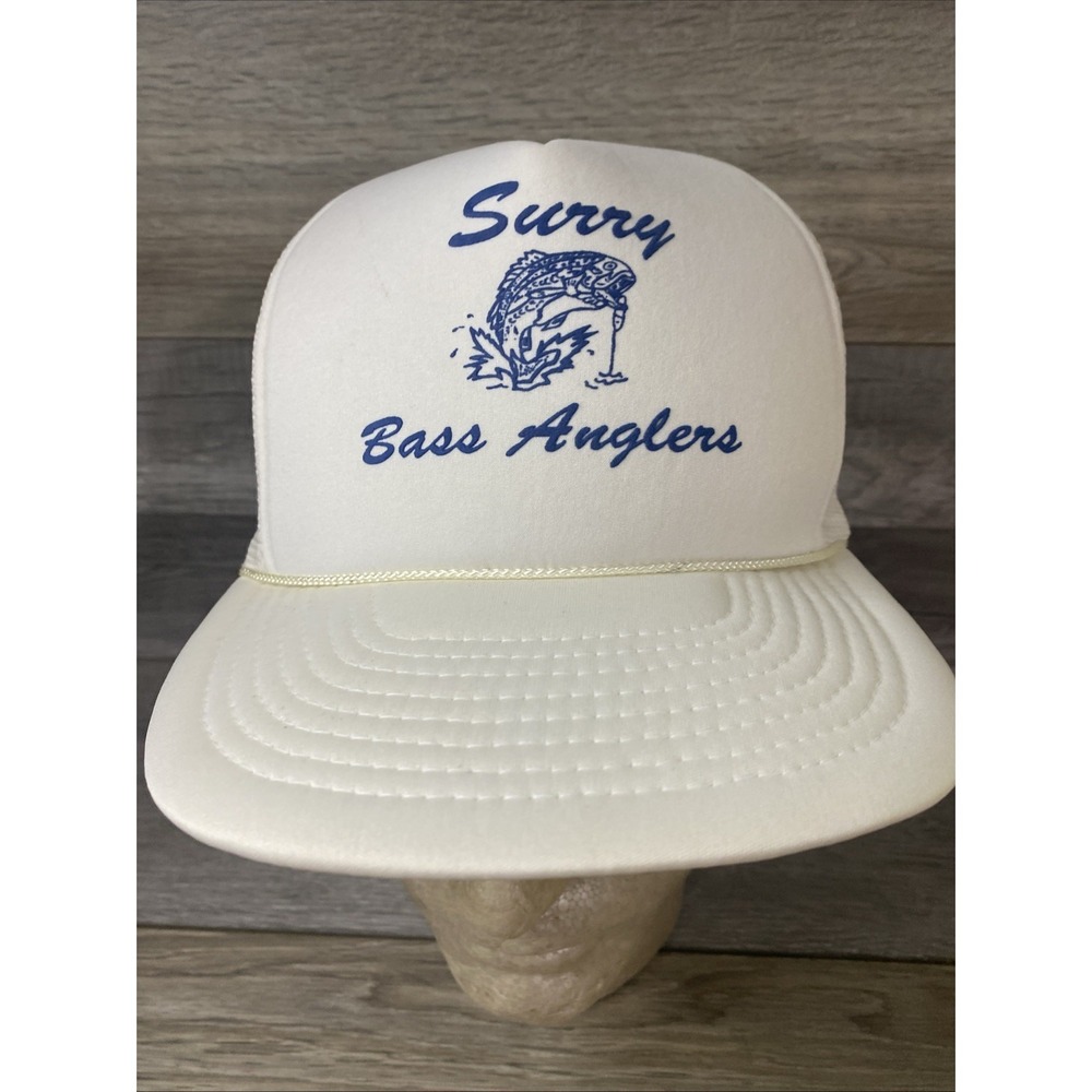 Vintage Surry Bass Anglers White Mesh Hat Fishing Cap Mesh Snapback‎ Rope